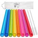 8 Pcs Extra Wide Reusable Smoothie & Boba Straws with 1 Bag & 2 Brushes - Multicolor Big Jumbo, BPA FREE Large Plastic Straws for Smoothies, Bubble Tea(Tapioca, Boba Pearls), Milkshakes