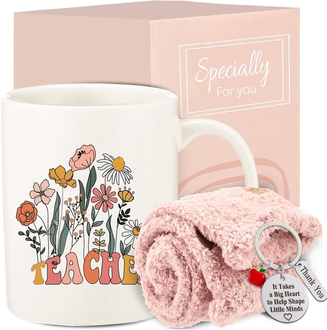 DDOFAH Teacher Christmas Gifts, Best Teacher Gifts Set for Women, Teacher Appreciation Gifts with Keychain Socks for Teachers, Birthday Gifts, End of the Year Teacher Gifts