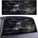 American Flag Eagle Rear Window Decals for Trucks, Black and Grey Automotive Decal, Lightning Car Decor Perforated Vinyl Window Film Sticker, Patriotic Back Window Graphic, 66" x 20"