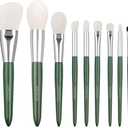Natural Real Goat Hair Makeup Brushes Set Labeled 7 Piece Face and Eye Brush Set Ultra soft hair Foundation, Concealer, Blush, Contour, Blending, Eyeshadow Kabuki Travel Makeup Brush Set (Green)