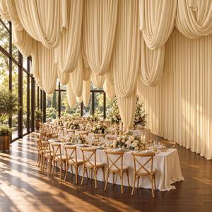 8 Panels 5x20ft Beige Ceiling Drapes for Wedding Parties, Wrinkle Free Thick Polyester 20ft Extra Long Wedding Draping Beige Ceiling Curtains Arch Drapery for Birthday Party Canopy Tent Decor, 60"W x 240"L
