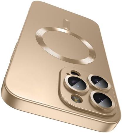 LEKEVO Magnetic for iPhone 16 Pro Max Case [Compatible with MagSafe][Built-in Camera Lens Protector] Slim Soft Silicone Bumper Shockproof Metallic Luster Phone Case (Gold)