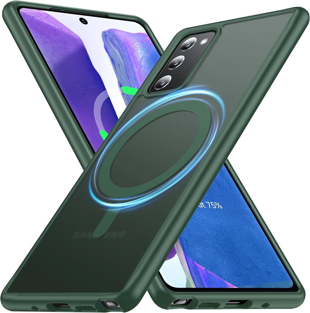 FNDMIL[NO.1 Magnetic for Samsung Galaxy Note 20 Case with MagSafe[Military Grade Drop Tested][Translucent Matte][Anti-Fingerprint] Soft Silicone Bumper for Samsung Galaxy Note 20 5G Phone Case,Green
