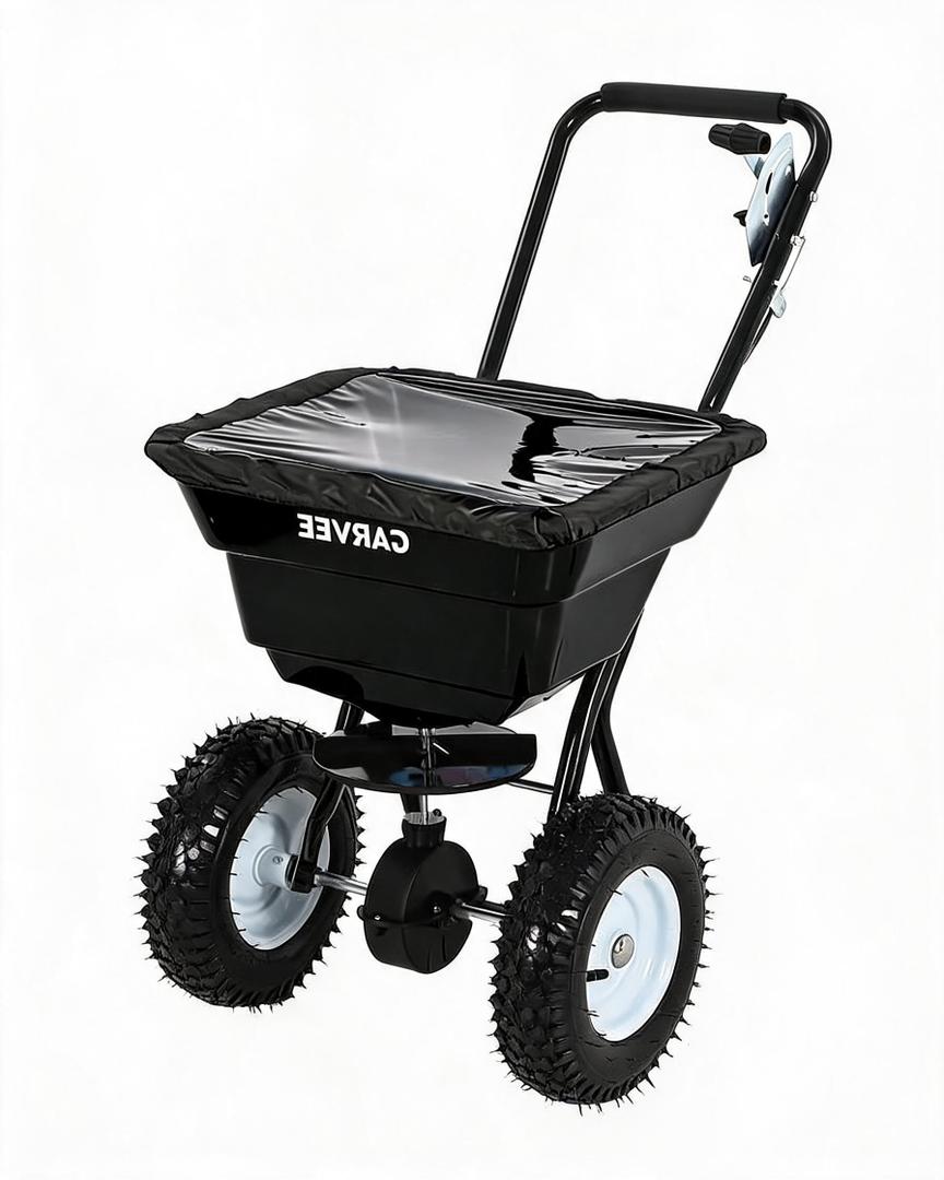 EliteEdge 80 LBS Push Broadcast Spreader, 12FT Spreading Width, 13in All-Terrain Wheels, Adjustable Flow Control, Heavy Duty Walk Behind Lawn Spreader for Fertilizer, Grass Seed, Ice Melt, Salt