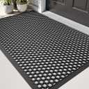 DEXI Front Door Mat 32x48, Non Slip Rubber Doormat Outside Entrance, Heavy Duty Waterproof Drainage Entry Mats, Low Profile Dirt Trapper for Patio Entryway, Black