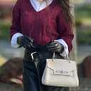 ZAFUL Women's V Neck Cable Knit Sweater 2025 Fall Pullover Long Sleeve Ribbed Loose Top Casual Outfits (Wine Red)