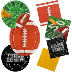 Football Party Supplies Kit for 48 Guests - Includes Large 12.5in Plates, Dessert Plates and Napkins - for Football Birthday and Tailgate Party Decorations