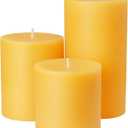 Set of 3 Natural Beeswax Pillar Candles - 3 inch Wide (3 inch 4inch 6inch Tall) - 100% Pure Bees Wax Candles, Long Burning, Unscented Smokeless & Dripless, for Emergency, Home Decor (Yellow)