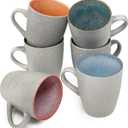 BTaT- Porcelain Coffee Mugs Set, 12 oz (350ml), 6 Pack, Ceramic Coffee Mugs, Matte White Outside and Colorful Inside, Restaurant Cups for Tea, Cappuccino, Cocoa, Cereal, Mug Gift Set, Dishwasher Safe