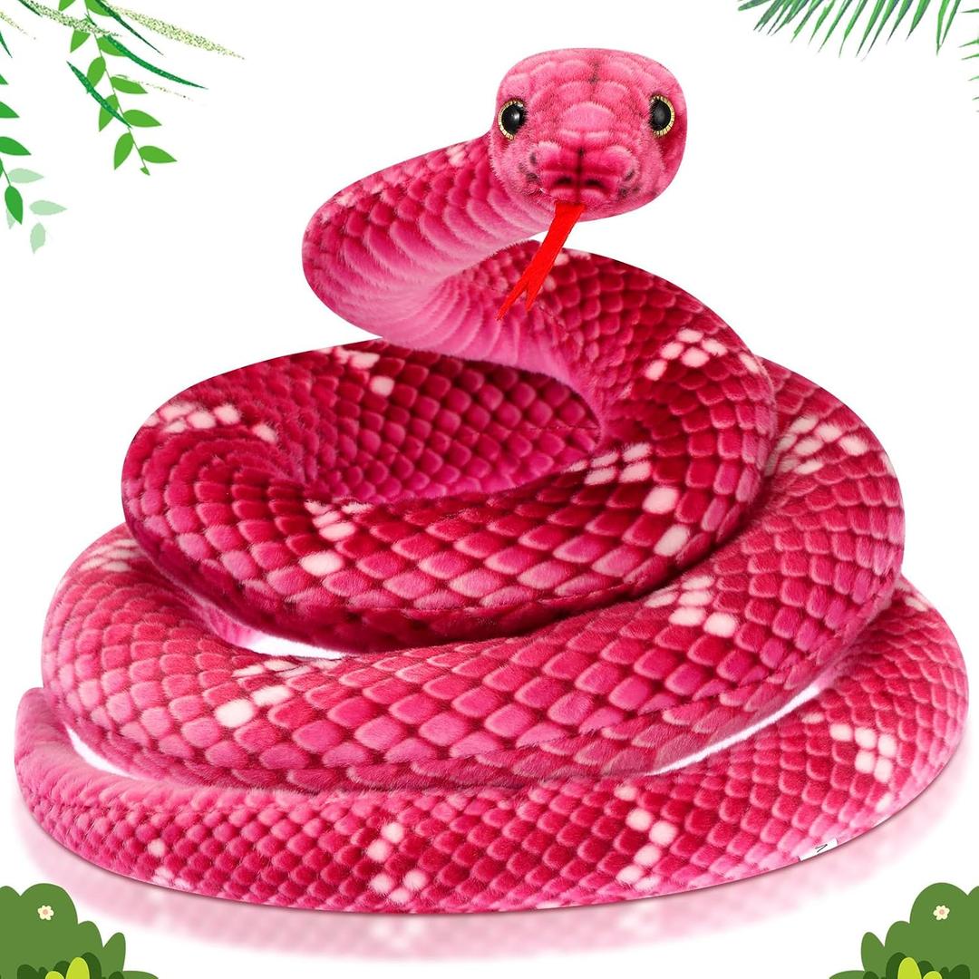 Hiboom Giant Snake Plush 71 Inch Large Stuffed Animal Realistic Stuffed Lifelike Snake for Birthday Party Gifts Decoration Halloween Prank Props (Pink)