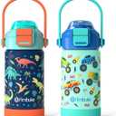 Fimibuke Kids Insulated Water Bottle with Pop-Open Straw & Spout 2-in-1 Lid, 14oz Leak Proof 18/8 Stainless Steel Vacuum Tumbler, BPA-Free Kids Cup For Travel School Girls Boys Toddler 2 Packs