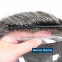 HAPPY&CC Mens Toupee Hair Piece for Men Mono HD Swiss Lace with PU around Human Hair Replacement System Natural Hairline 7x9 inch Medium Light Density Man Toupee #1B Off Black with 60% Grey Hair