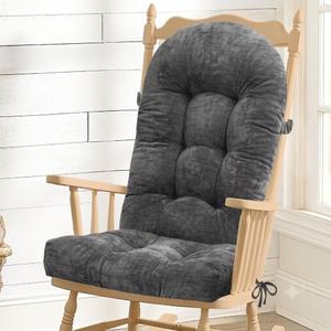 Rocking Chair Cushion - Chenille Fabric, High-Density Sponge, Durable Comfort Double-Sided Tufted Seat Pads with Ties, ChenilleBlack, 44x19x4 inch Grey