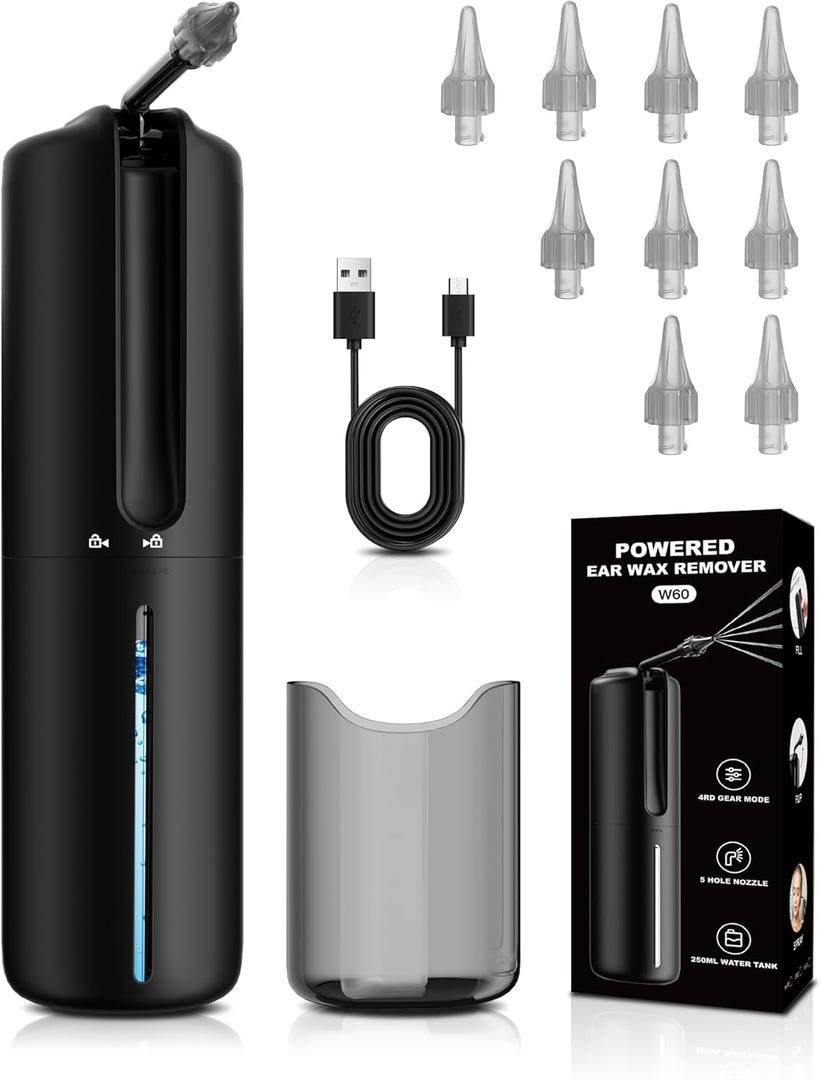 Upgraded Ear Wax Removal, Ear Cleaner - Safe and Efficient Ear Cleaning Kit, 4 Pressure Modes, 10 nozzles, Electric Earwax Cleaning Kit for Earwax Buildup