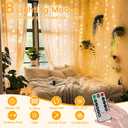 Ollny Curtain Lights 6.6x6.6ft, 200 LED String Lights with Remote 8 Modes Dimmable Timer, USB Power Fairy Light for Bedroom Backdrop Indoor Wall Window Christmas Decorations, Warm White