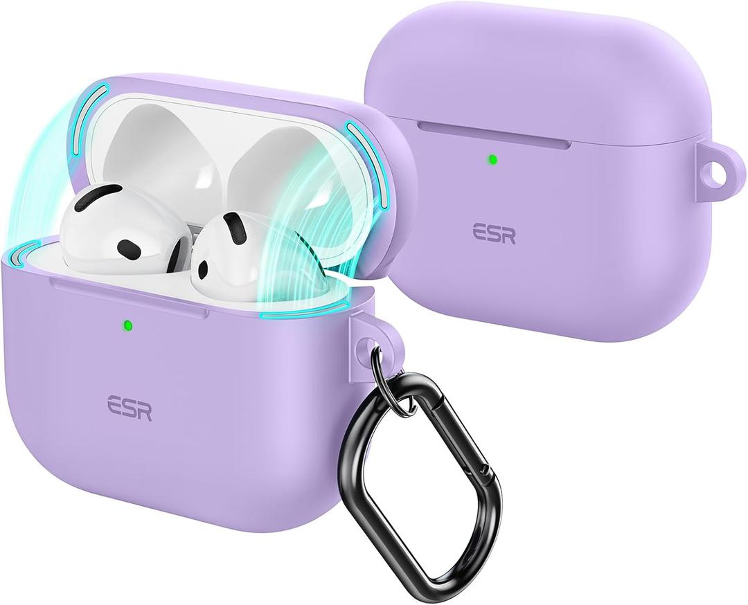 ESR for AirPods 4 Case, Compatible with Apple AirPods 4 Case (2024) (USB-C), Magnetic Lid, Full Drop Protection Cover with Carabiner, Cloud Series, Purple