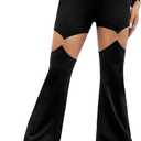 WDIRARA Flare Leggings for Women Cut Out Removable Flare Pants High Waisted Bell Bottom Pants Elastic for Concert Night Out (Small, Black)