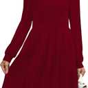 OFEEFAN Womens Knit Sweater Dress with Pockets Square Neck Long Sleeve Dresses (Small, Burgundy)