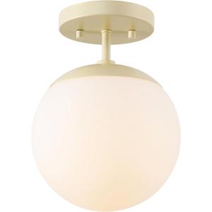 JONATHAN Y JYL7499B Marcel Bistro 7.75" 1-Light Bohemian Farmhouse Iron/Frosted Glass LED Semi Flush Mount, Beige/White for Bedroom, Living Room, Kitchen, Home Office, Kids Room