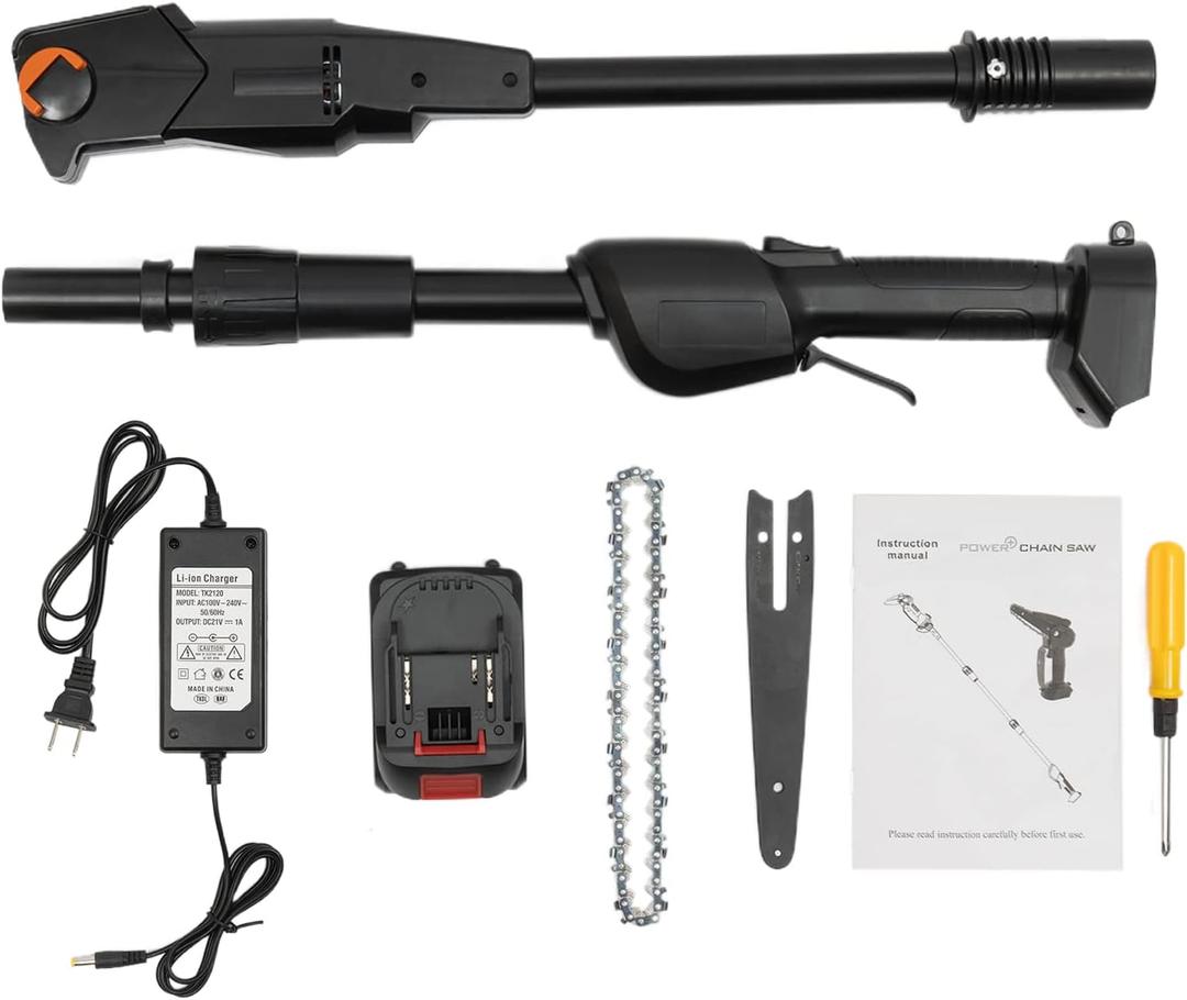 Electric Pole Saw, Cordless Hedge Trimmer Rechargeable Double section assemble Shaft Branch Cutter with 1500mAh Battery and Standard Charger for Tree Trimming