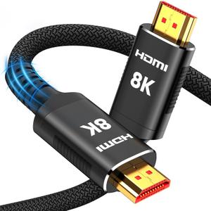 Snowkids 8K HDMI 2.1 Cable 12 ft, Non-Slip Nylon Braided, 48Gbps Ultra High-Speed HDMI Cables Cord, 10K 8K@60Hz, 4K@120Hz Compatible for TV/PS-5/X-box/Projector/Sound System & More