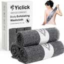 Yiclick 3 PCS Exfoliating Washcloth Towels - Exfoliating Body Scrubber Exfoliator, Back Scrubber for Shower Bath Use, Japanese & Korean Scrub Wash Cloths, Loofah Lufa Sponge Washer for Women Men (Black)