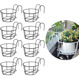 8 Pack Railing Planter, Railing Hanging Planters Flower Pot Holder Stackable Storage for Balcony Garden Outdoor (Black,Medium)