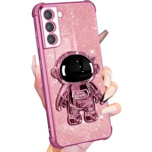 Buleens for Samsung Galaxy S21 FE 5G Case - Women Girls Cute Astronaut Girly Glitter Sparkly Cover with 6D Astronaut Hidden Stand Kickstand Design Sparkle Bling Cases for Samsung S21 FE 6.4" Pretty