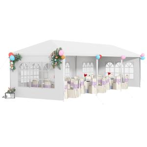 10x30 Outdoor Canopy Patio Tent Camping Gazebo Events with 5 Removable Walls for [Party] Wedding BBQ Cater, White 