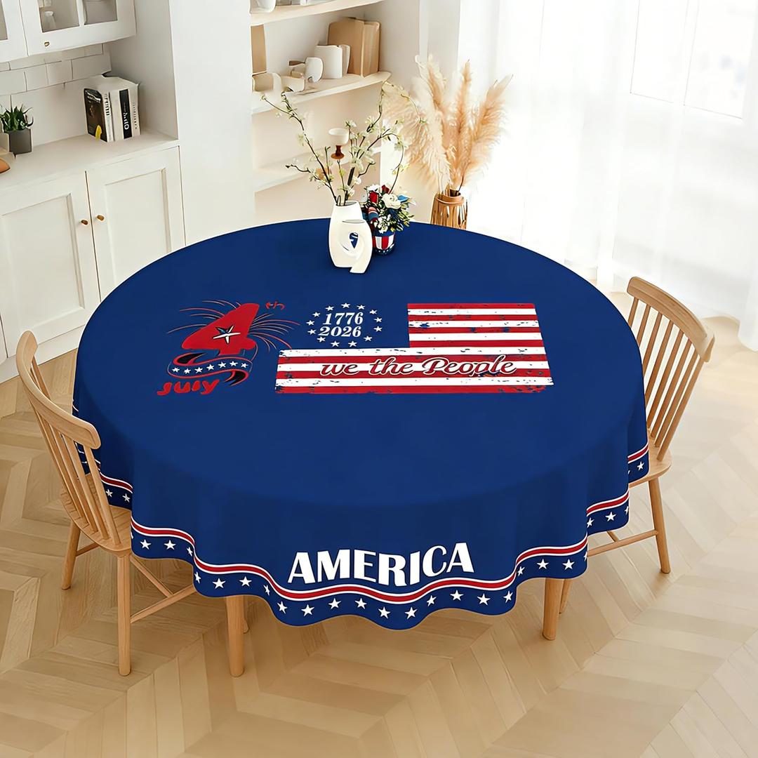 250 Anniversary Decorations Tablecloth Washable Round 70x70 Inch 250th Anniversary 1776-2026 Tablecloth 250 Years of Freedom Patriotic 4th of July Table Cloth