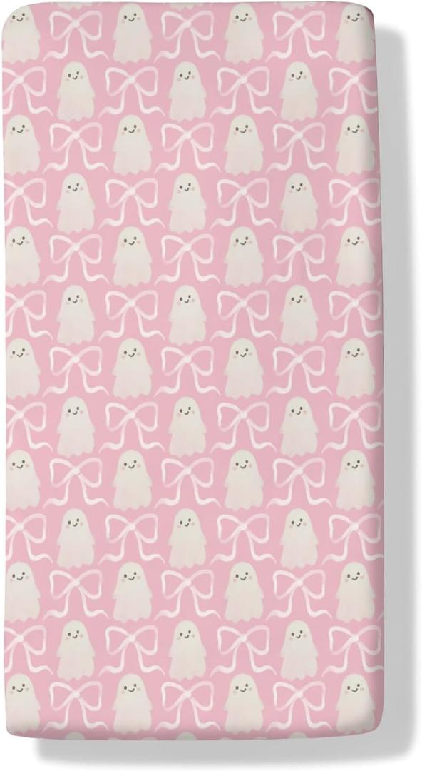 Halloween Spooky Pink Bows Baby Crib Sheets Cute Pastel Bows Soft Crib Sheet Spooky Season Fitted Crib Mattress Cover for Standard Crib and Toddler Mattresses 52"x28" (One size)