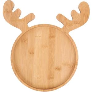 KEPATO Christmas Dishes Wooden Serving Tray,Christmas Elk Ear Anlter Shape Sushi Plate Tray for Restaurant and Home (Beige)