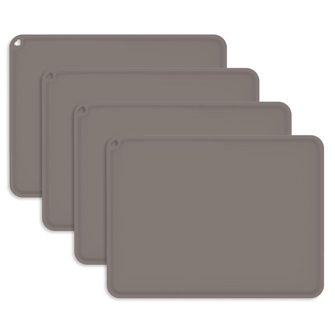 KVK Kids Silicone Placemat, KVK Baby Placemats for Kids Toddler Children Reusable Non-Slip Table Mats Baby Food Mats for Restaurant, 4 Pack, Gray (1612in)