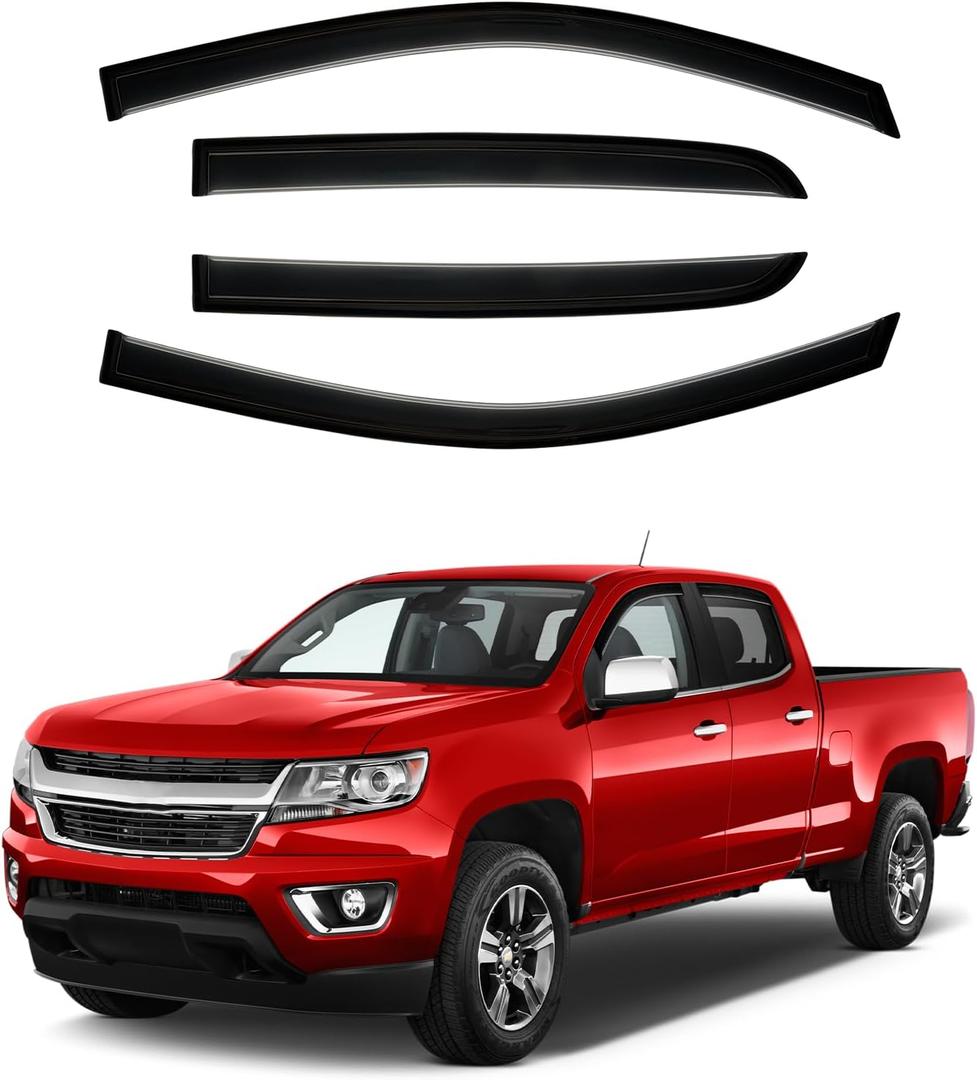 Canvcle Colorado Rain Guards - Window Visors for Chevy Colorado/GMC Canyon Crew Cab 2015-2022, Outside-Mount Tape-On Side Window Wind Deflectors for Colorado Accessories, Vent Visors Shades Rainproof