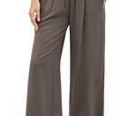 GRAPENT Capri Pants for Women High Waisted Wide Leg Linen Palazzo Trousers Pull On Elastic Smock Waist Loose Flowy Pants (Large, Coffee Brown)
