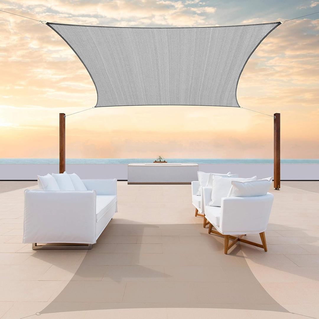 ColourTree 12' x 20' Grey Sun Shade Sail Rectangle Canopy Fabric Cloth Screen, Water Permeable & UV Block UPF50, Heavy Duty, Carport Patio Outdoor - (We Customize Size) (Gray)