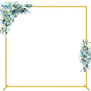 Wokceer Wedding Arch Backdrop Stand Square 6.6FTx6.6FT Gold Metal Balloon Arch Stand Garden Arbor Backdrop Frame for Wedding Birthday Party Baby Shower Photo Booth Background Decoration