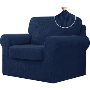 CHUN YI 3 Piece Chair Covers Armchair, Stretch Couch Cover with Separate Backrest and Cushion Covers, Anti-Slip Washable Living Room Furniture Protector for Dogs Pets (Small, Dark Blue)