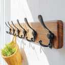 Dseap Coat Rack Wall Mounted - 24" Long 6 Tri Hooks, Heavy Duty Wooden Wall Coat Hanger Coat Hook for Clothes Hat Jacket Clothing, Natural and Black, Pack of 2
