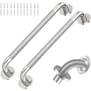 2 Pack 18 inch Shower Grab Bar with Knurled Anti-Slip Grip, ADA 500lbs Supporting, Grab Bar for Bathroom with Concealed Screws, Stainless Steel Chrome Polished Handicap Grab Bar for Gifts