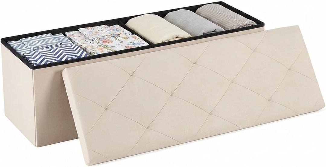 DUMOS 43 Inch Folding Storage Ottoman Bench, Large Ottoman with Storage, 15"D x 43"W x 15"H