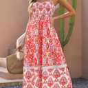 Gardenwed Women's Floral Print Maxi Dress,Spaghetti Strap Smocked Bodice A-Line Sundress with Pockets (XL)
