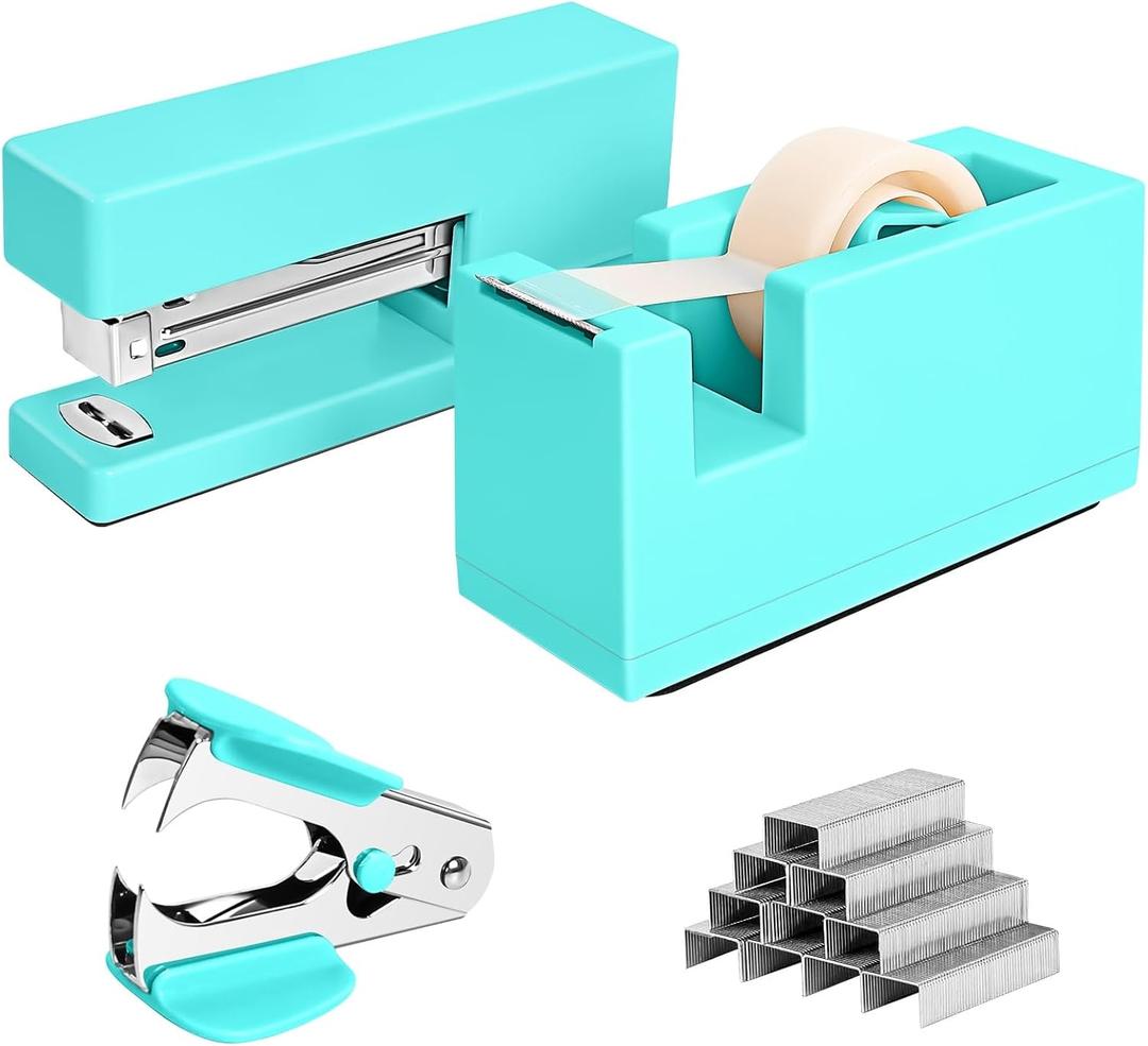 1 Desktop Stapler & 1 Tape Dispenser,Green Staplers for Desk | 25 Sheet Capacity with 830 Staples,Staple Remover, Non-Slip for Office,School, Home & Classroom(Tape not Included)