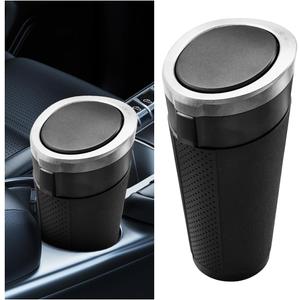 Car Trash Can Bin with Lid, Leakproof Automotive Side Door Garbage Can, Mini Vehicle Cup Holder Trash Bin, Portable Auto Organizers & Storage Accessories for Car, Home, Office (1PC/Silver)
