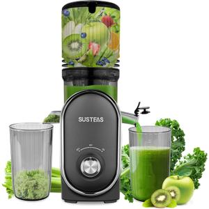 SUSTEAS Cold Press Juicer Machines, 5.3" Feed Chute (50 Oz Capacity), 300W Slow Masticating Juice Extractor for Whole Fruits and Vegetables, Automatic Feed, High Juice Yield, Easy to Clean, Silver Gray