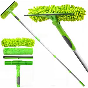 DSV Standard Professional Window Squeegee for Window Cleaning, 2 in 1 Rotatable Window Cleaning Squeegee Kit with Extension Pole, 62 Window Cleaning Tool for Indoor/Outdoor High Windows, Home, Car
