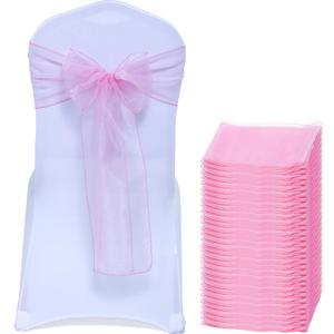 MDS® Pack of 50 Organza Chair Sashes for Wedding Decoration, Reusable Sheer Chair Bows for Banquet Chair Cover, Reception, Bridal Shower, Baby Shower, Birthday Party & Special Events - Blush Pink