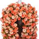 Artificial Fake Fall Hanging Flowers Plants Basket for Outdoor Autumn Decoration, Faux Silk Morning Glory Long Vines Realistic UV Resistant for Outside Home Porch Garden (Fall Orange+Light Orange)