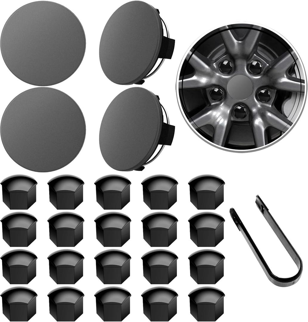 Wheel Center Caps for Tesla Model Y Model 3 19 Inch Model S 20 Inch Wheel Hub Caps Center Cover with 4 Hub Center Cap + 20 Lug Nut Cover + 1 Pack Wrench No Logo (Dark Grey)