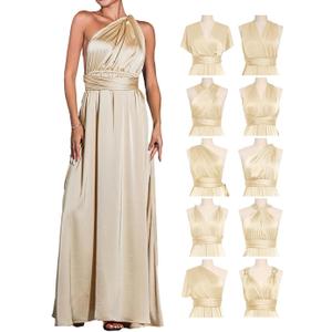 GORAIS Women Infinity Dress for Bridesmaid Long Evening Maxi Wrap Dresses Convertible Prom Wedding Gown (One Size, Champagne Gold)